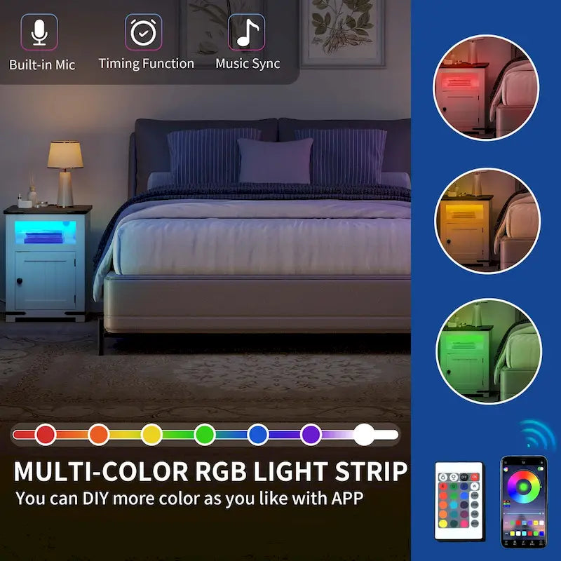 Table d'appoint de ferme avec station de recharge, ports USB et lumières LED