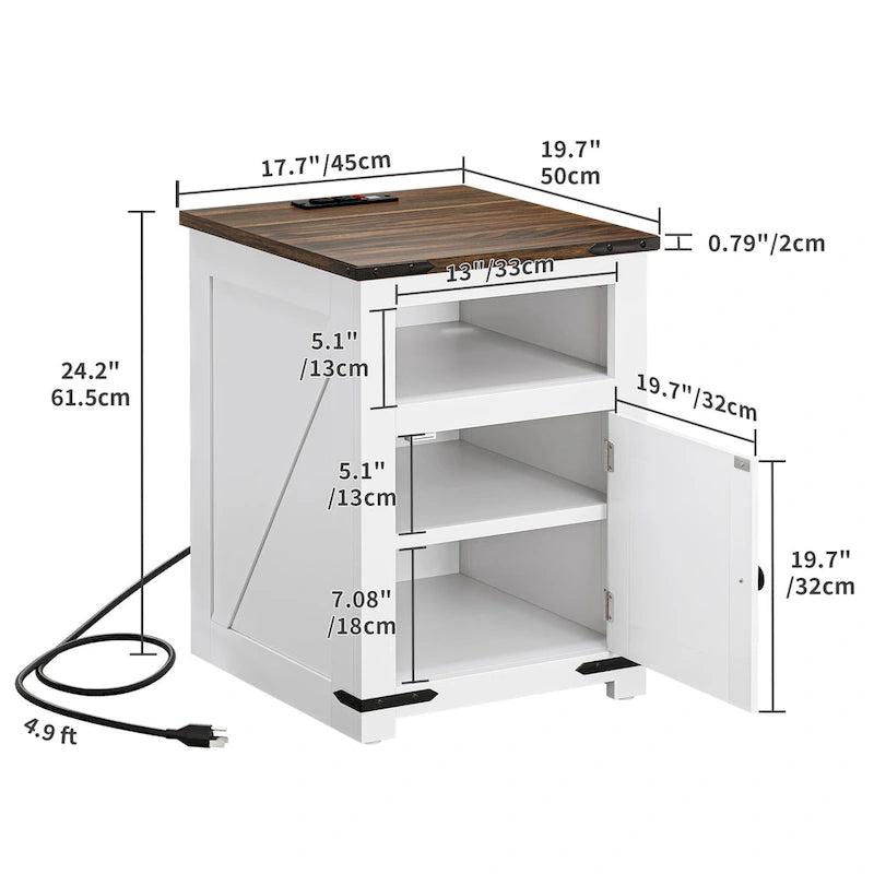 Table d'appoint de ferme avec station de recharge, ports USB et lumières LED
