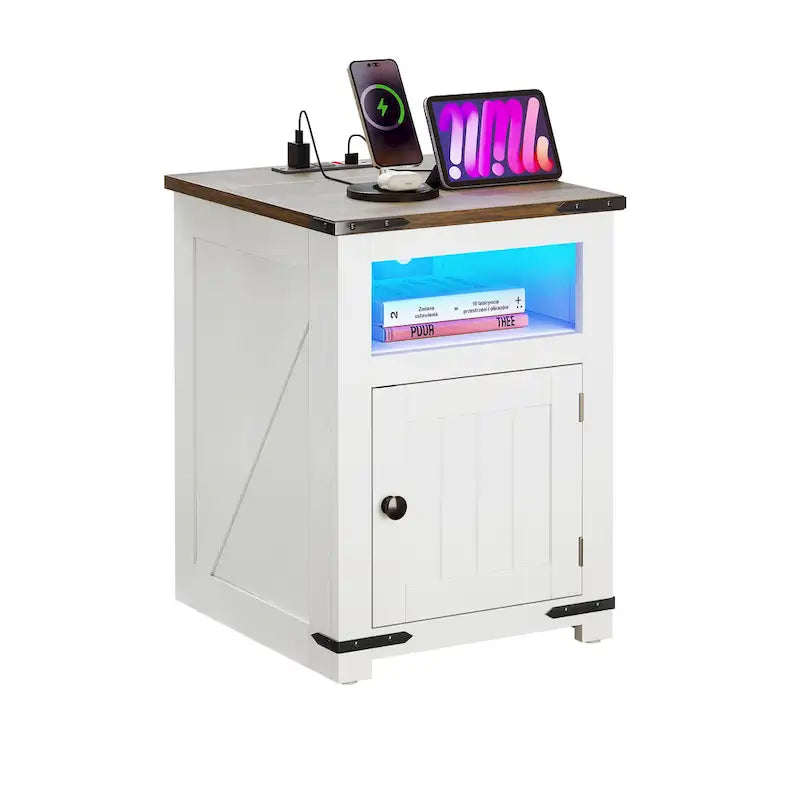 Table d'appoint de ferme avec station de recharge, ports USB et lumières LED