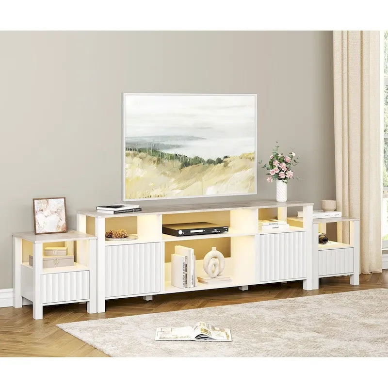 Meuble TV LED pour téléviseur de 75 pouces, meuble console TV moderne avec armoire