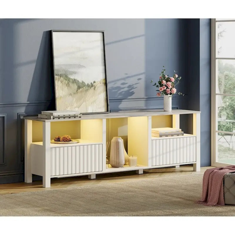 Meuble TV LED pour téléviseur de 75 pouces, meuble console TV moderne avec armoire