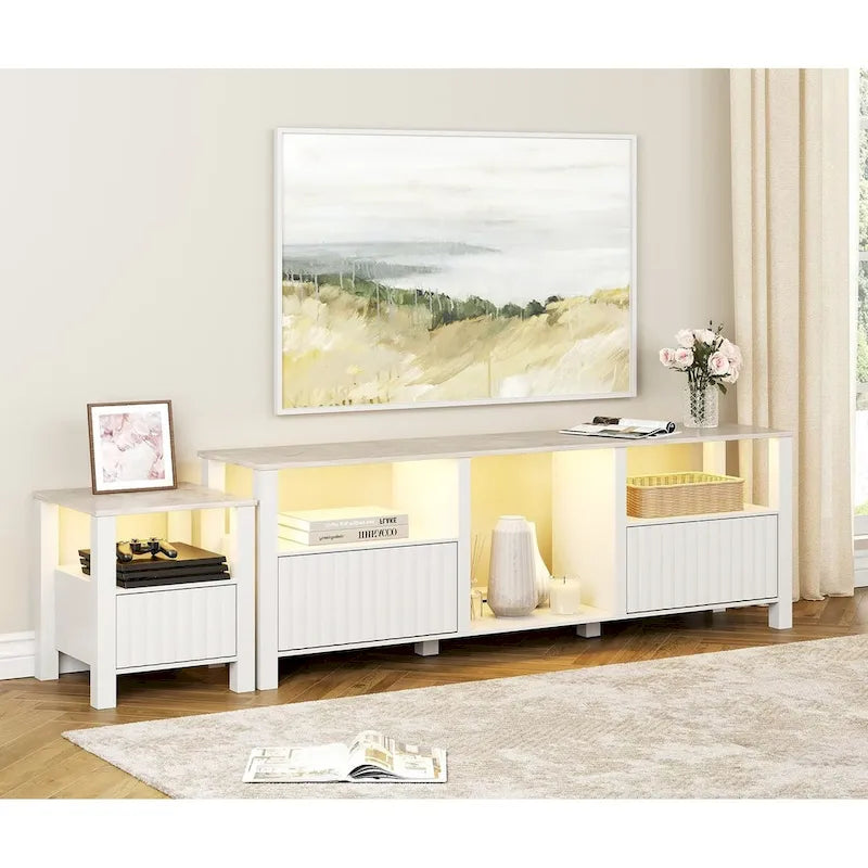 Meuble TV LED pour téléviseur de 75 pouces, meuble console TV moderne avec armoire