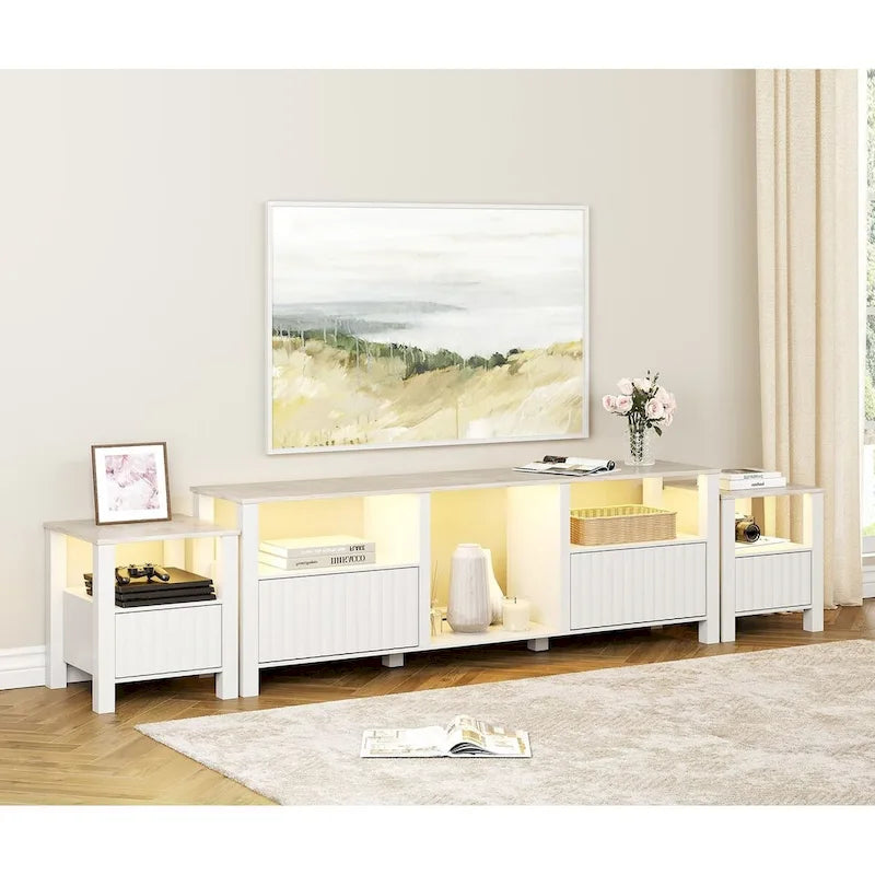 Meuble TV LED pour téléviseur de 75 pouces, meuble console TV moderne avec armoire