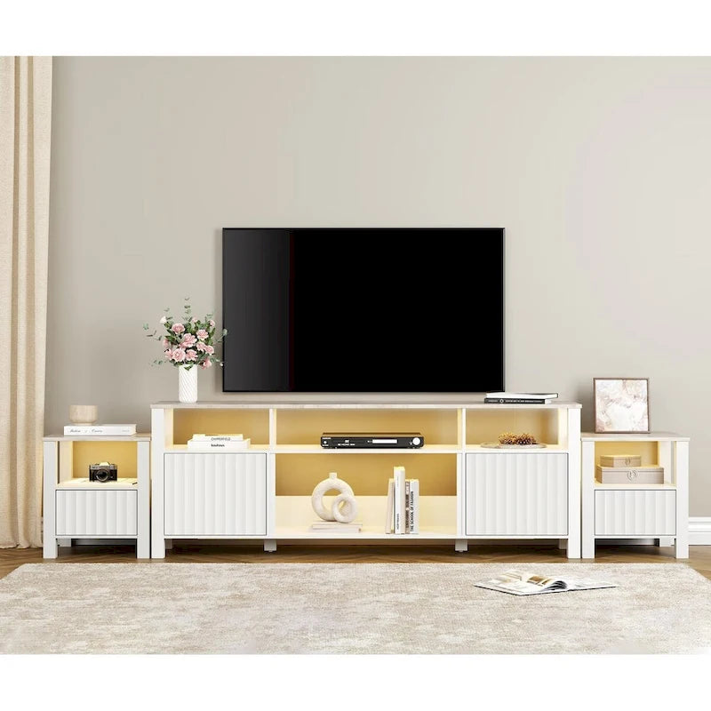 Meuble TV LED pour téléviseur de 75 pouces, meuble console TV moderne avec armoire