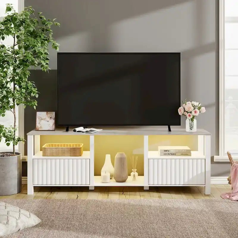 Meuble TV LED pour téléviseur de 75 pouces, meuble console TV moderne avec armoire