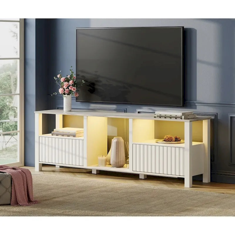 Meuble TV LED pour téléviseur de 75 pouces, meuble console TV moderne avec armoire