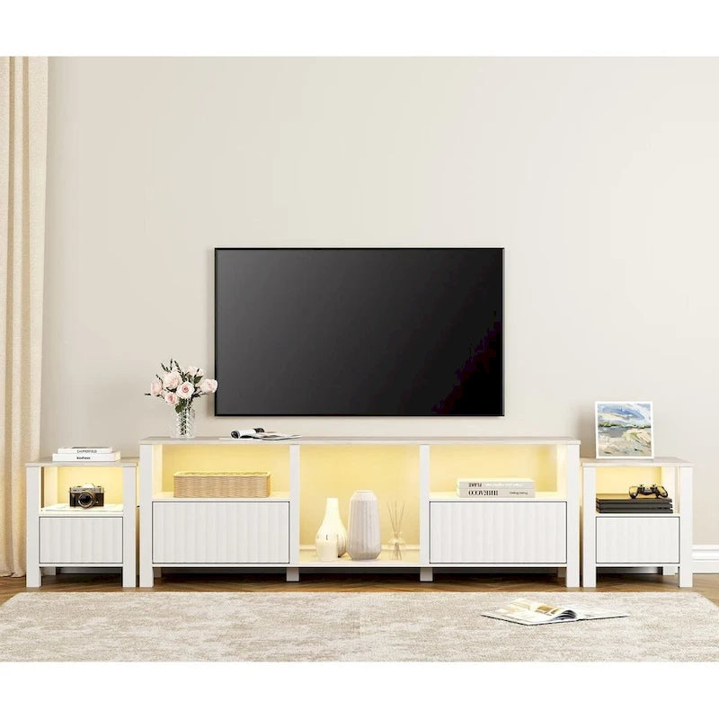 Meuble TV LED pour téléviseur de 75 pouces, meuble console TV moderne avec armoire