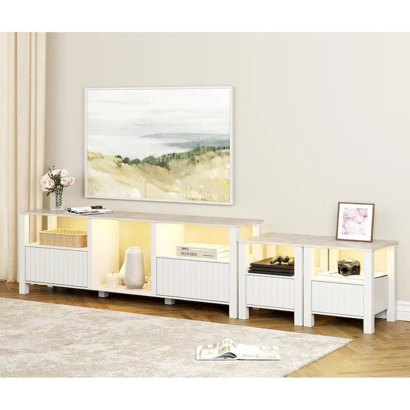 Meuble TV LED pour téléviseur de 75 pouces, meuble console TV moderne avec armoire