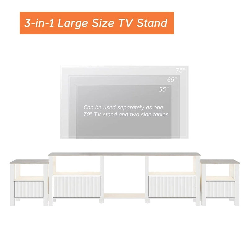 Meuble TV LED pour téléviseur de 75 pouces, meuble console TV moderne avec armoire