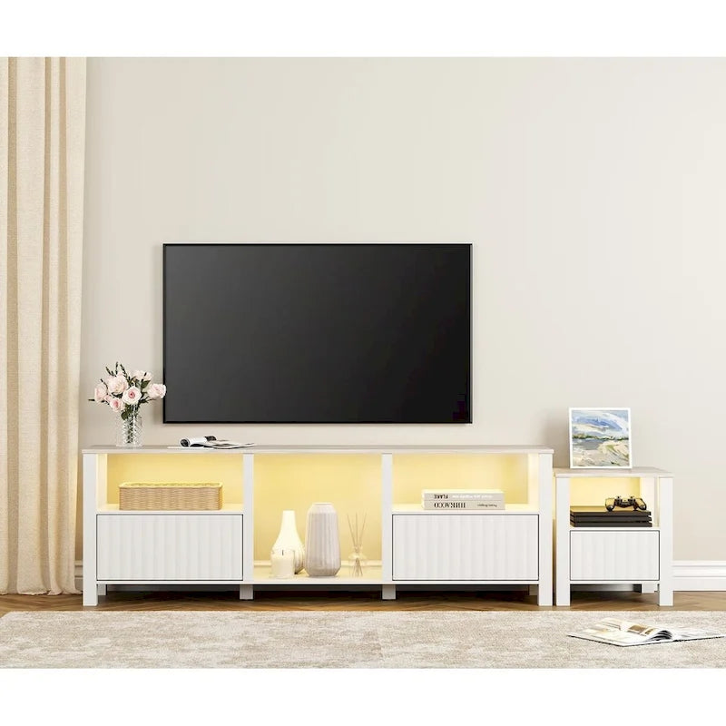 Meuble TV LED pour téléviseur de 75 pouces, meuble console TV moderne avec armoire