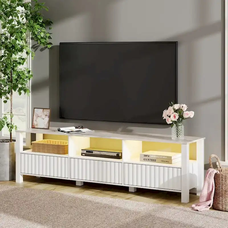 Meuble TV LED pour téléviseur de 75 pouces, meuble console TV moderne avec armoire
