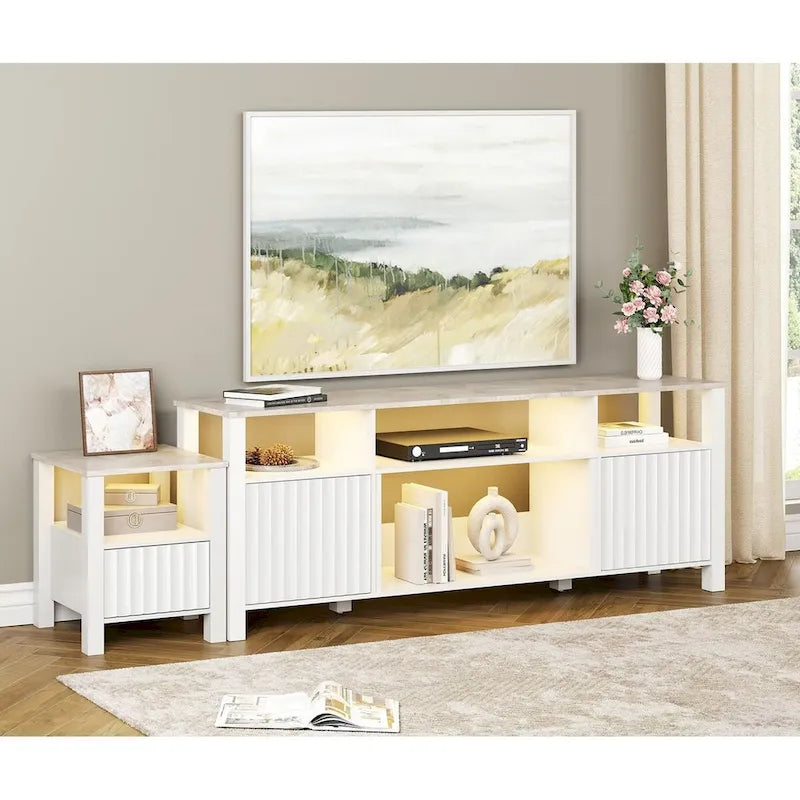 Meuble TV LED pour téléviseur de 75 pouces, meuble console TV moderne avec armoire