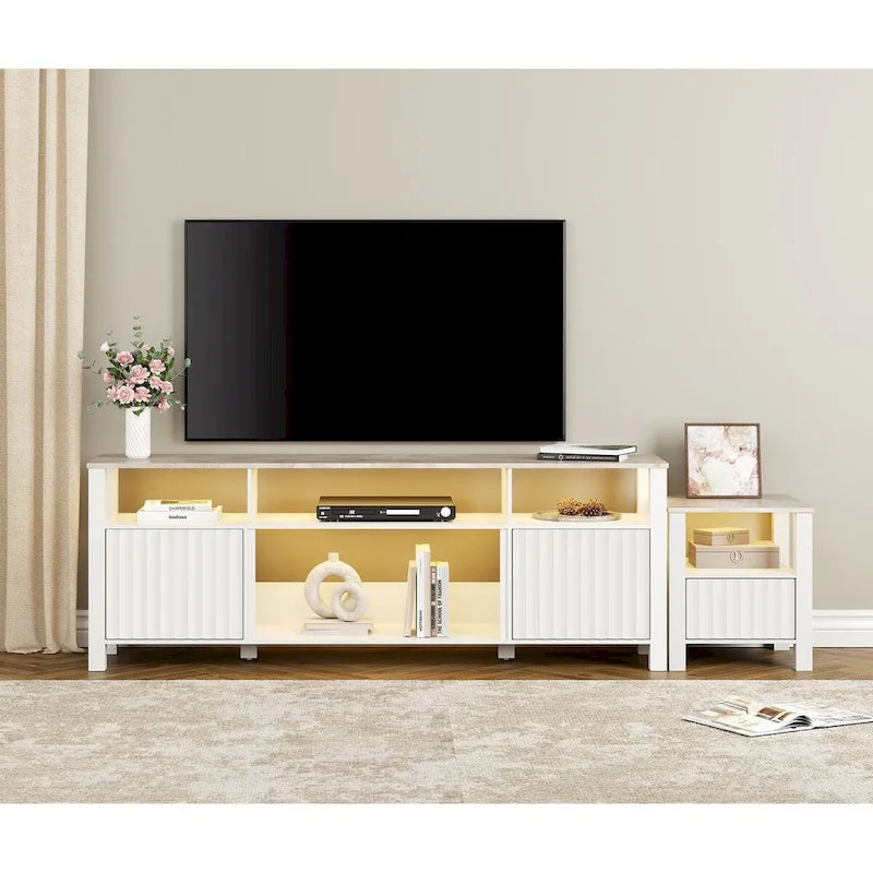 Meuble TV LED pour téléviseur de 75 pouces, meuble console TV moderne avec armoire