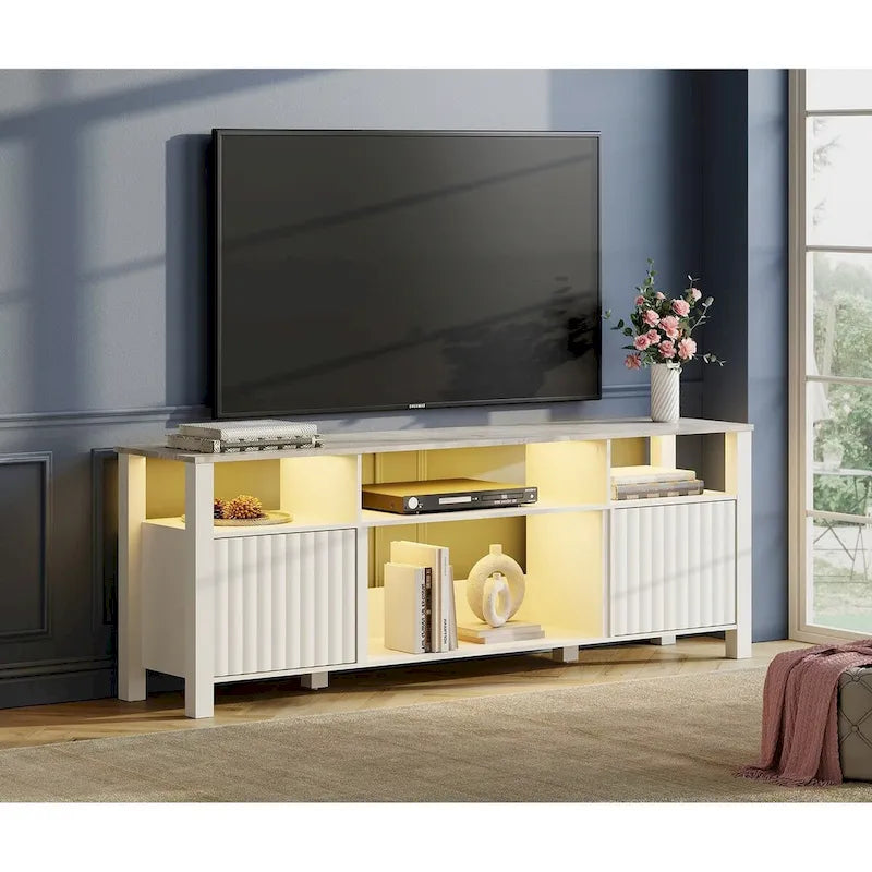 Meuble TV LED pour téléviseur de 75 pouces, meuble console TV moderne avec armoire