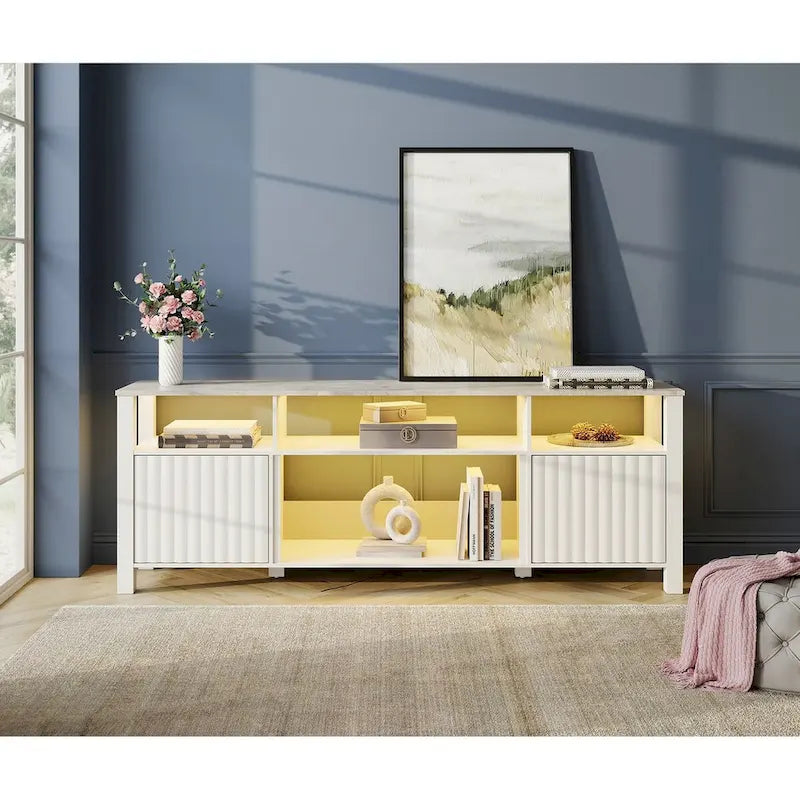 Meuble TV LED pour téléviseur de 75 pouces, meuble console TV moderne avec armoire