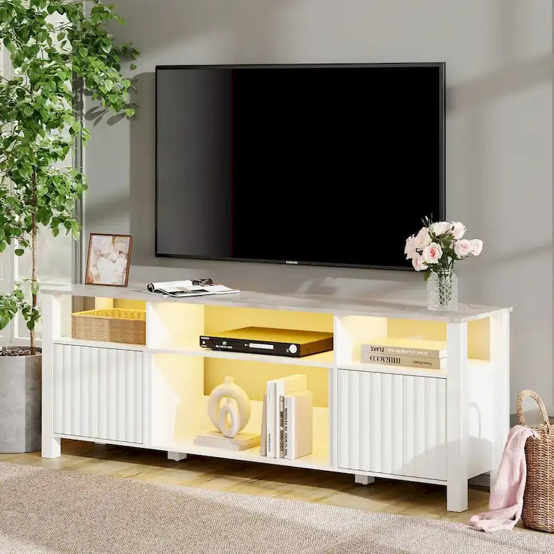Meuble TV LED pour téléviseur de 75 pouces, meuble console TV moderne avec armoire
