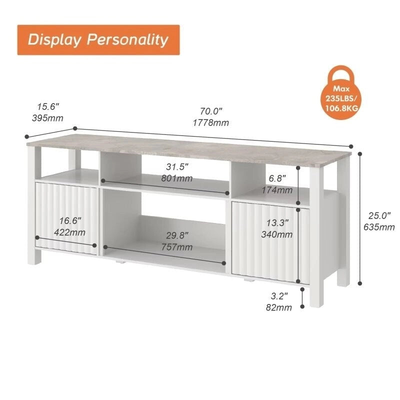 Meuble TV LED pour téléviseur de 75 pouces, meuble console TV moderne avec armoire