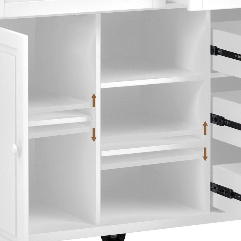 Îlot de cuisine roulant avec 5 tiroirs, étagère à épices et porte-serviettes