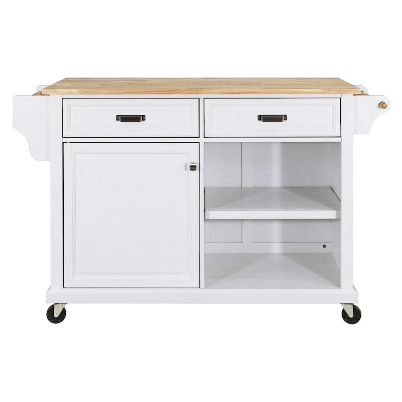 Desserte de cuisine îlot avec tiroirs, étagères réglables, range-épices et roulettes
