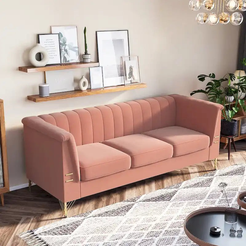 Canapé en velours de 209,9 cm de style Chesterfield