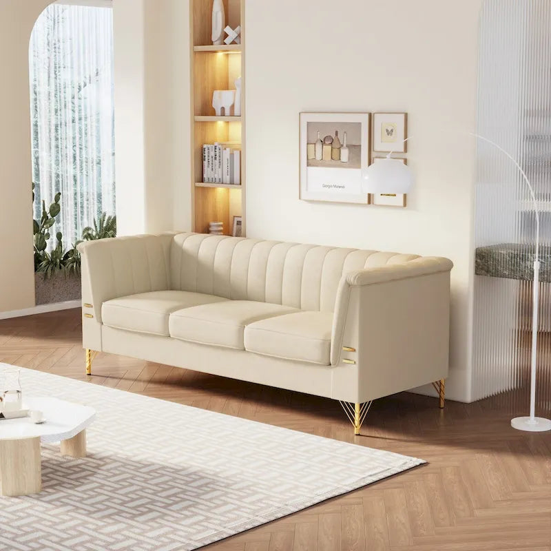 Canapé en velours de 209,9 cm de style Chesterfield
