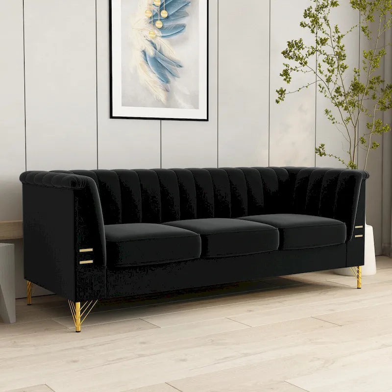 Canapé en velours de 209,9 cm de style Chesterfield