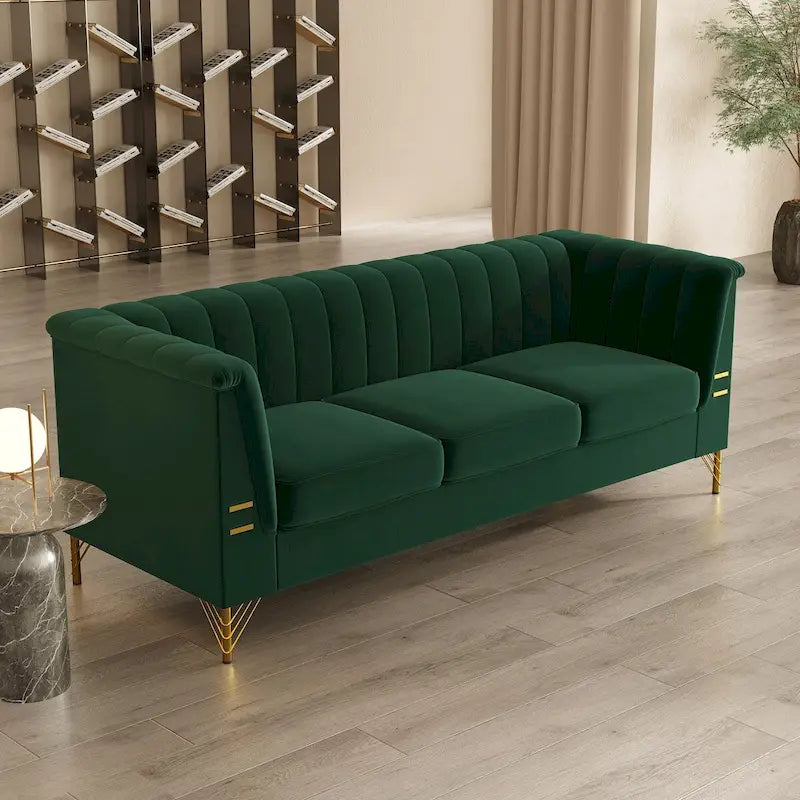 Canapé en velours de 209,9 cm de style Chesterfield