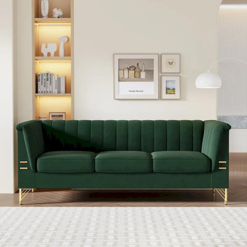Canapé en velours de 209,9 cm de style Chesterfield