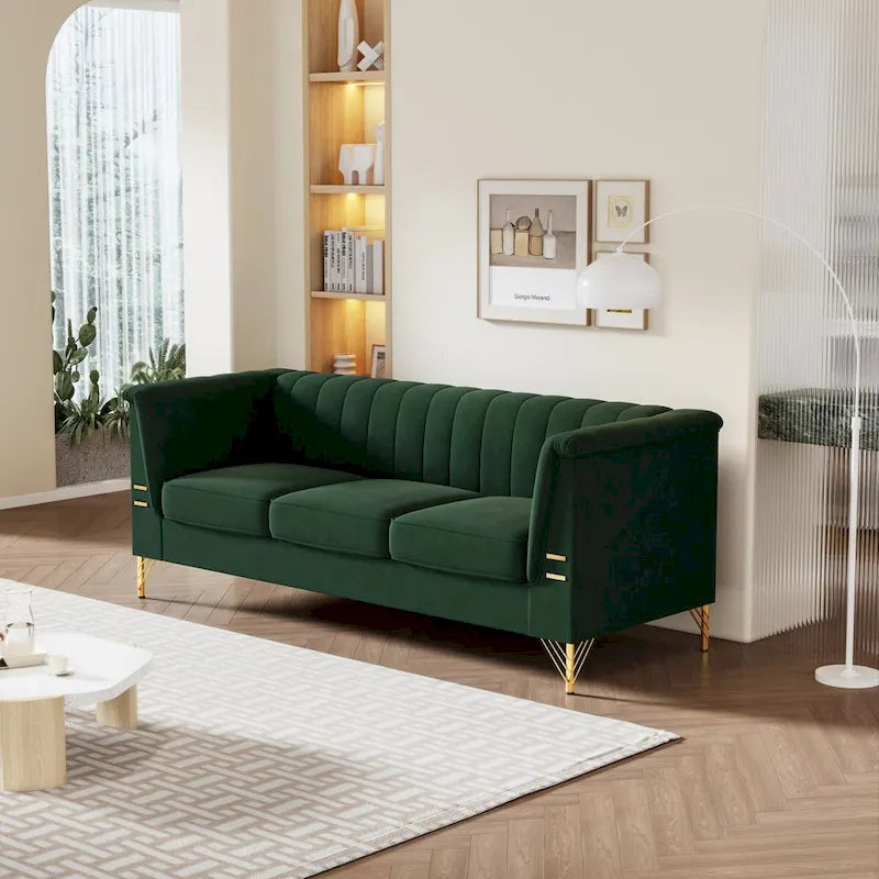 Canapé en velours de 209,9 cm de style Chesterfield
