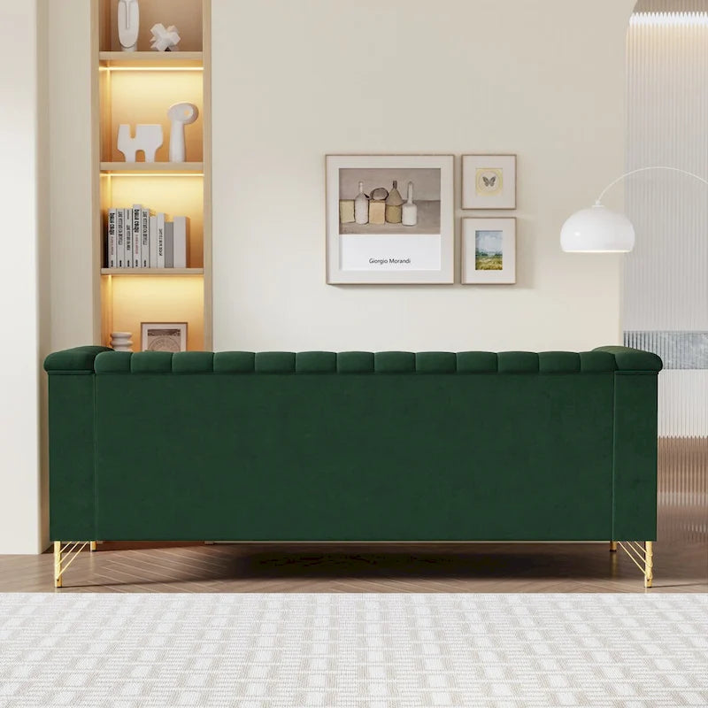 Canapé en velours de 209,9 cm de style Chesterfield