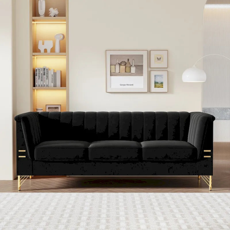 Canapé en velours de 209,9 cm de style Chesterfield