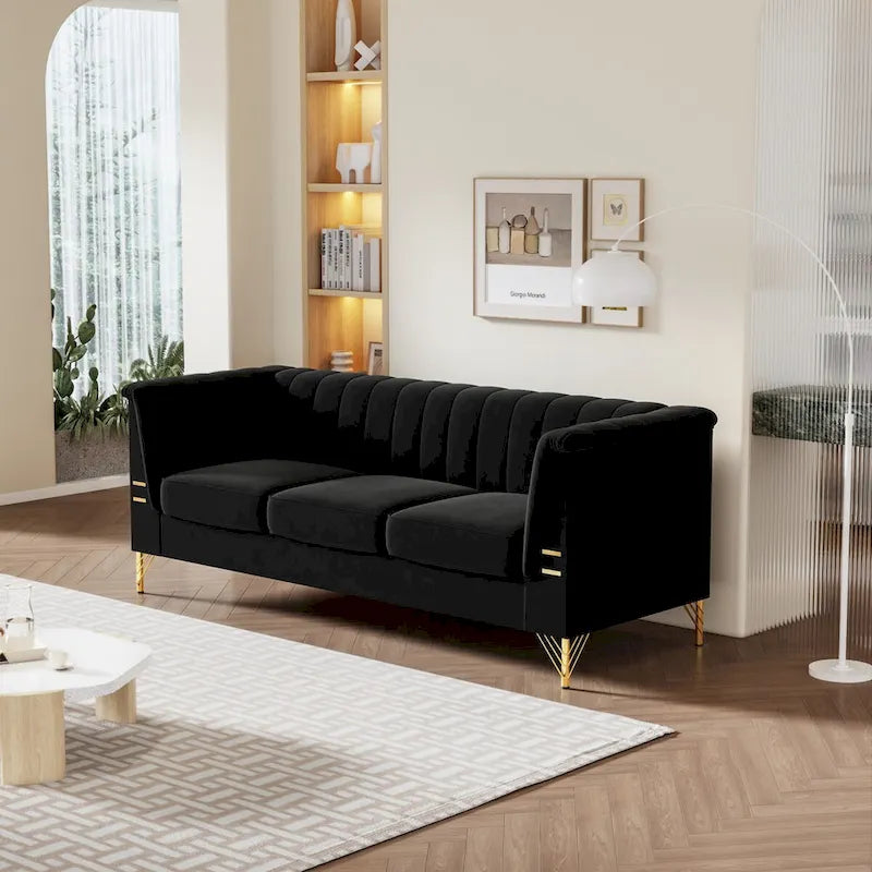 Canapé en velours de 209,9 cm de style Chesterfield