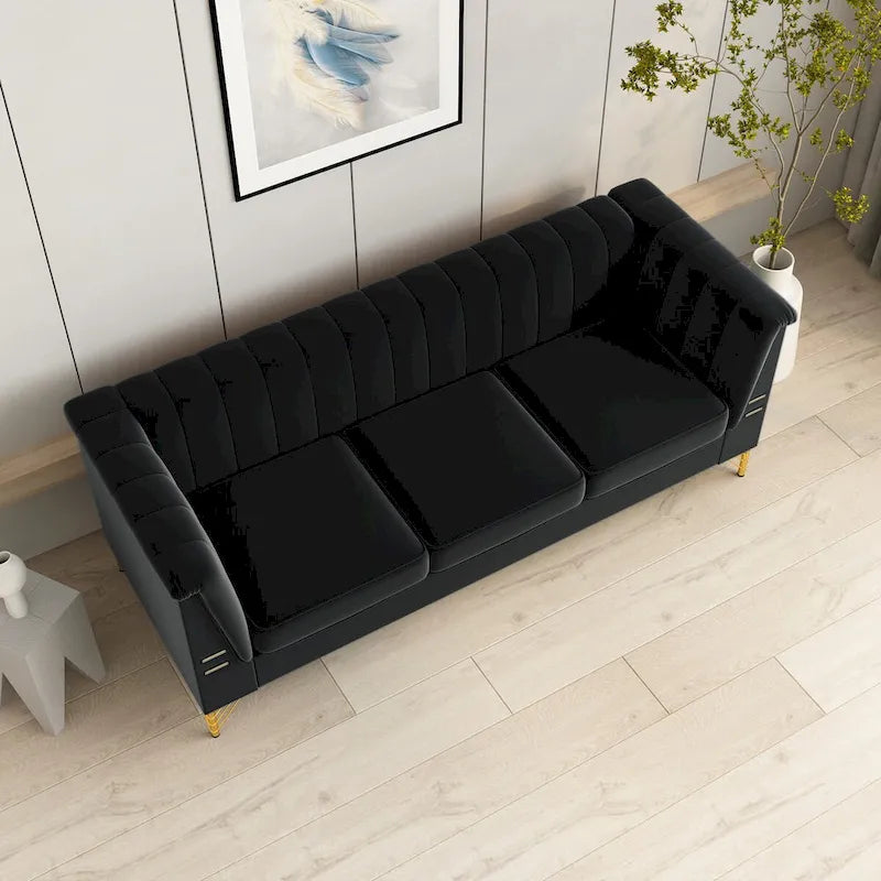 Canapé en velours de 209,9 cm de style Chesterfield