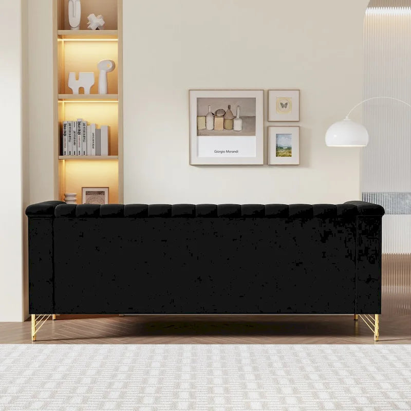 Canapé en velours de 209,9 cm de style Chesterfield