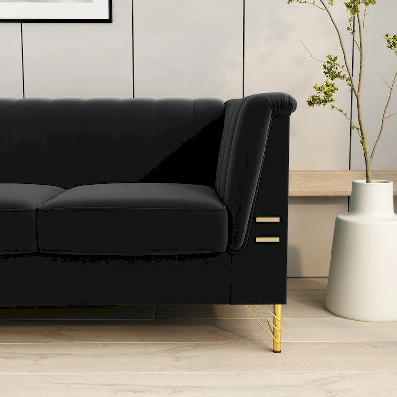 Canapé en velours de 209,9 cm de style Chesterfield