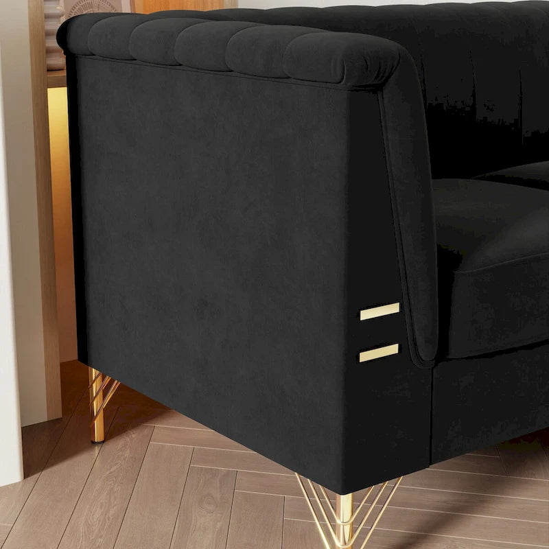 Canapé en velours de 209,9 cm de style Chesterfield