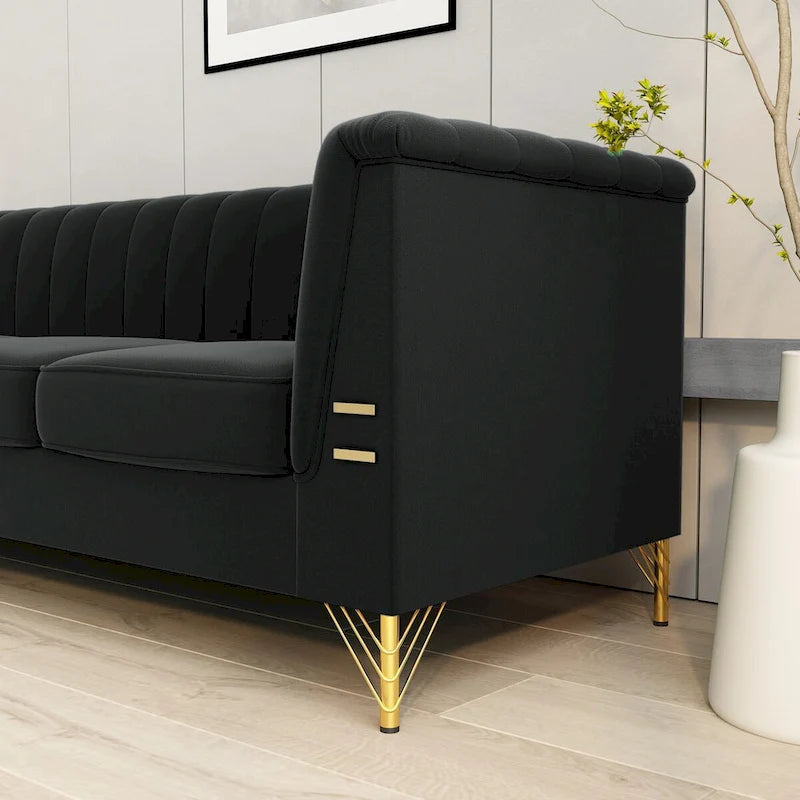 Canapé en velours de 209,9 cm de style Chesterfield
