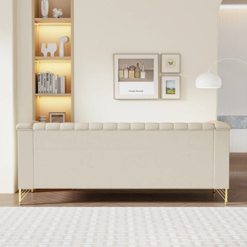 Canapé en velours de 209,9 cm de style Chesterfield