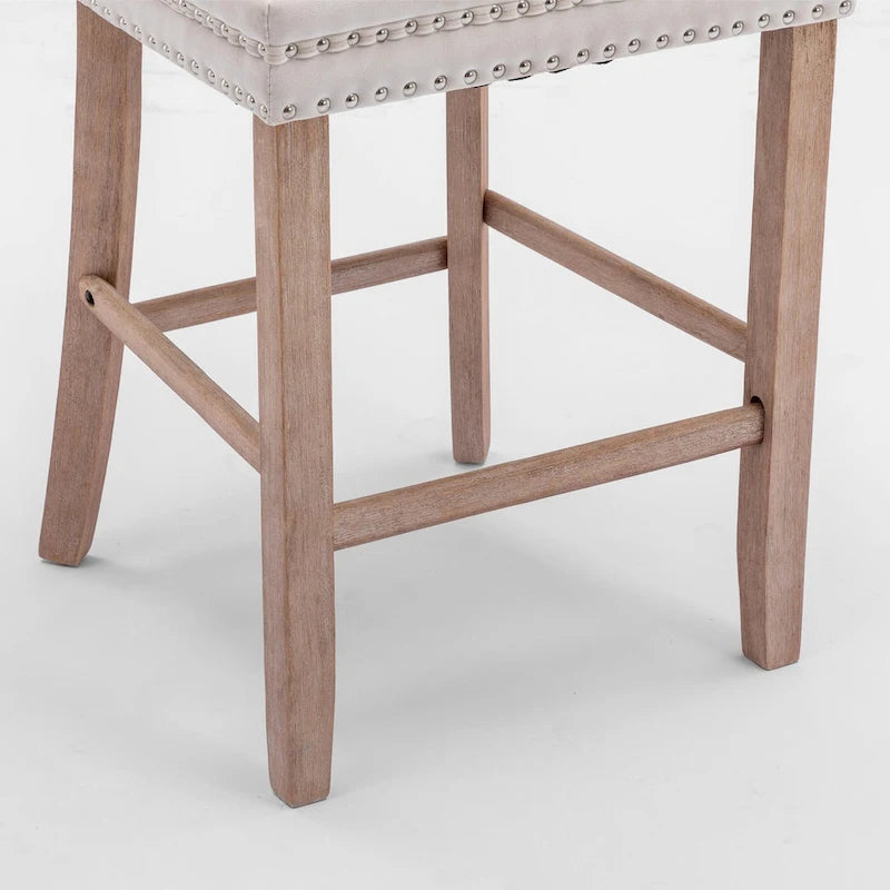 Tabourets de bar en velours, avec dossier capitonné de boutons, bordure cloutée et pieds en bois massif