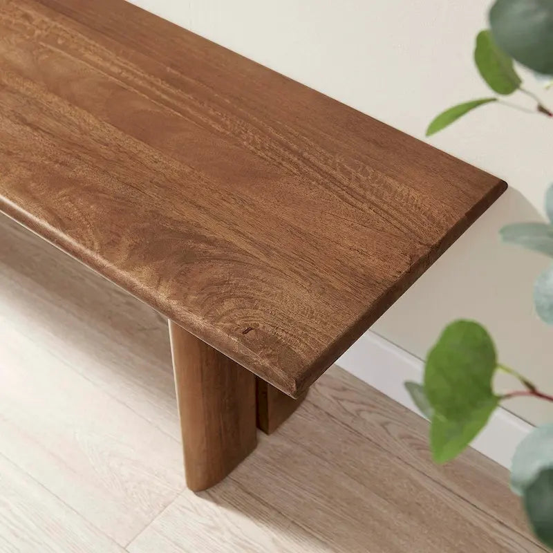 Banc de salle à manger en manguier massif de 58 po avec patins anti-rayures
