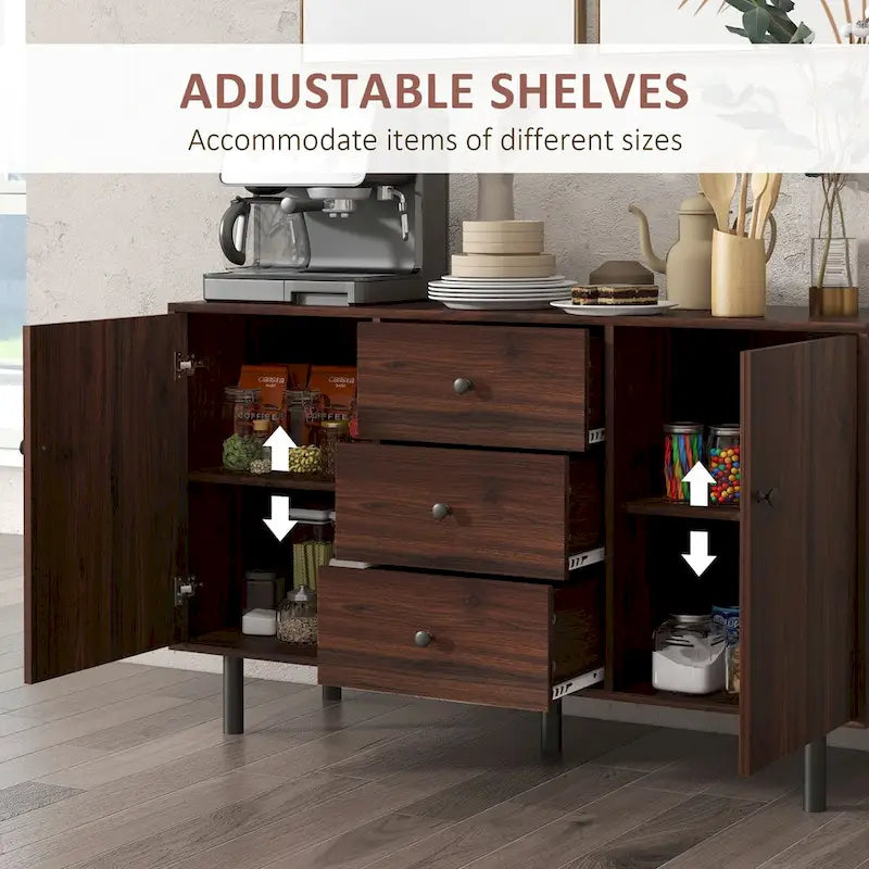 Buffet avec 2 placards, 3 tiroirs et étagères réglables