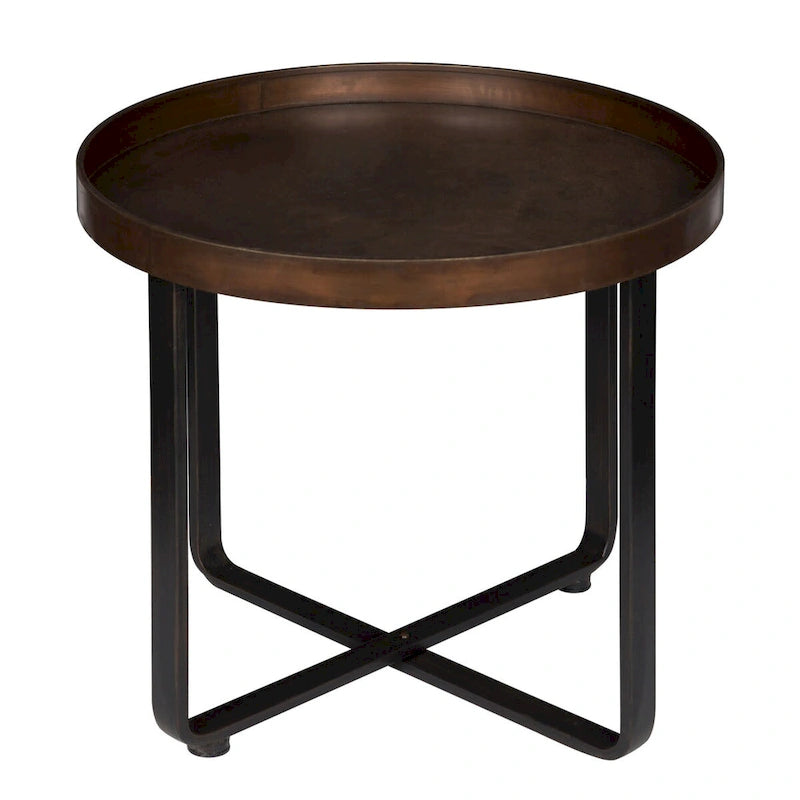 Table d'appoint ronde en métal avec plateau de type « plateau de service » et finition brossée