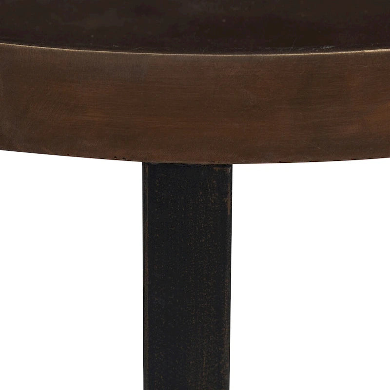 Table d'appoint ronde en métal avec plateau de type « plateau de service » et finition brossée