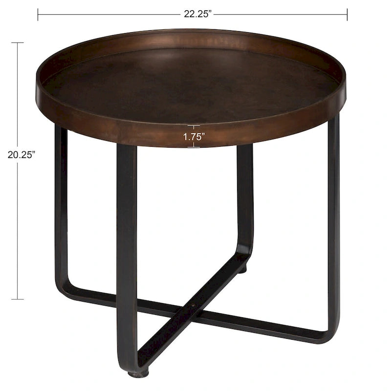 Table d'appoint ronde en métal avec plateau de type « plateau de service » et finition brossée