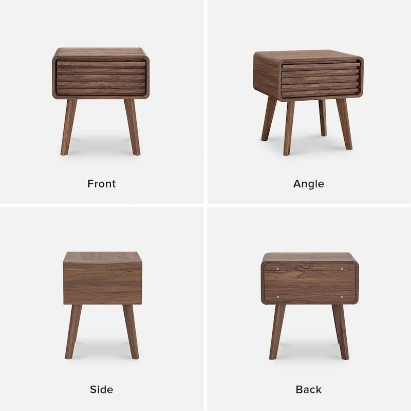 Table de chevet Mid-Century Moderne avec porte à lattes et tiroir à glissière douce