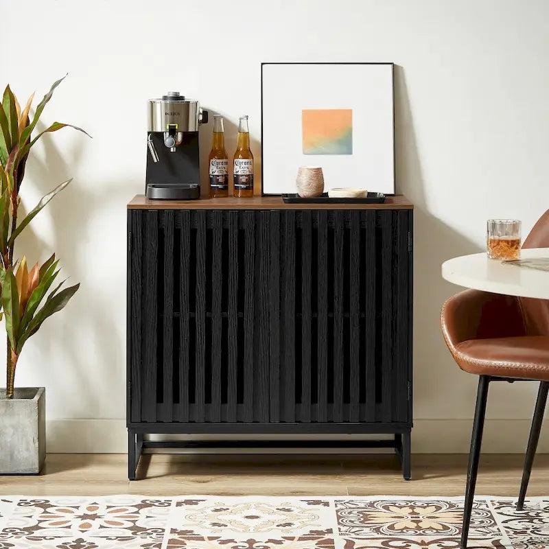 Meuble de rangement vintage à lattes rayé avec étagère réglable