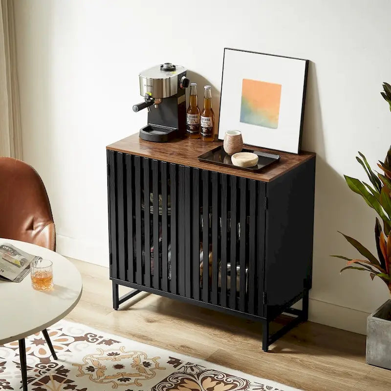 Meuble de rangement vintage à lattes rayé avec étagère réglable