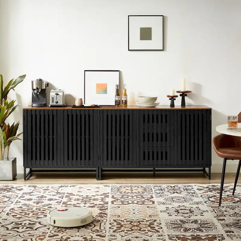 Meuble de rangement vintage à lattes rayé avec étagère réglable