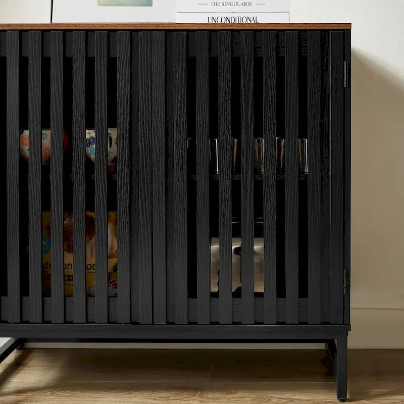 Meuble de rangement vintage à lattes rayé avec étagère réglable