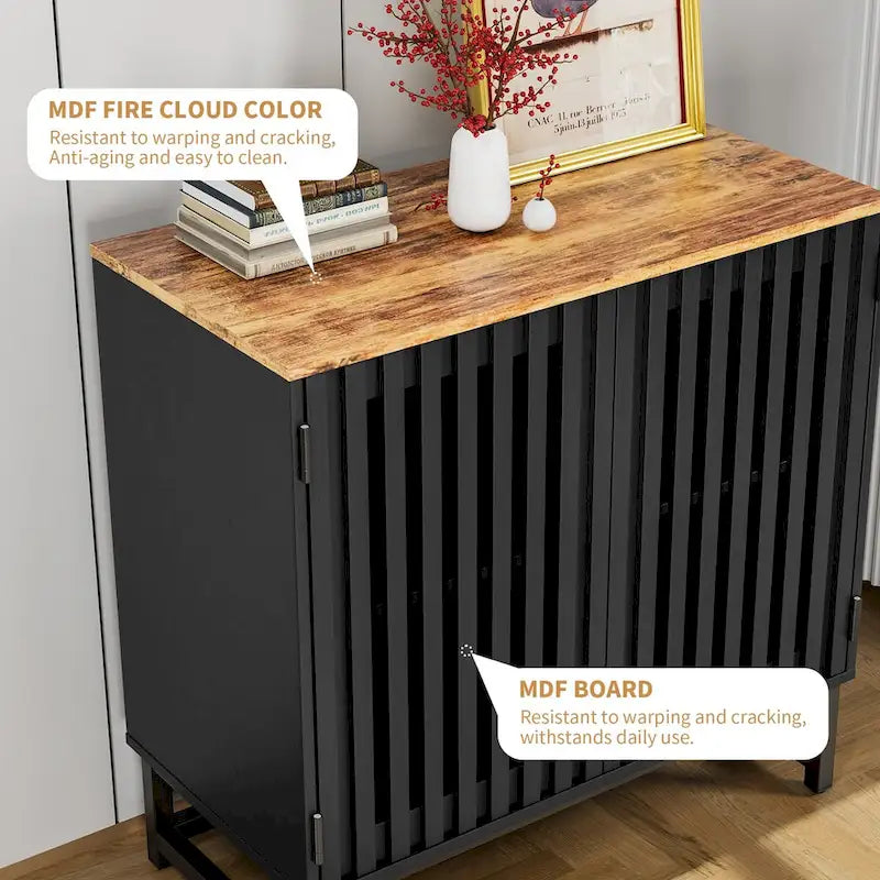 Meuble de rangement vintage à lattes rayé avec étagère réglable